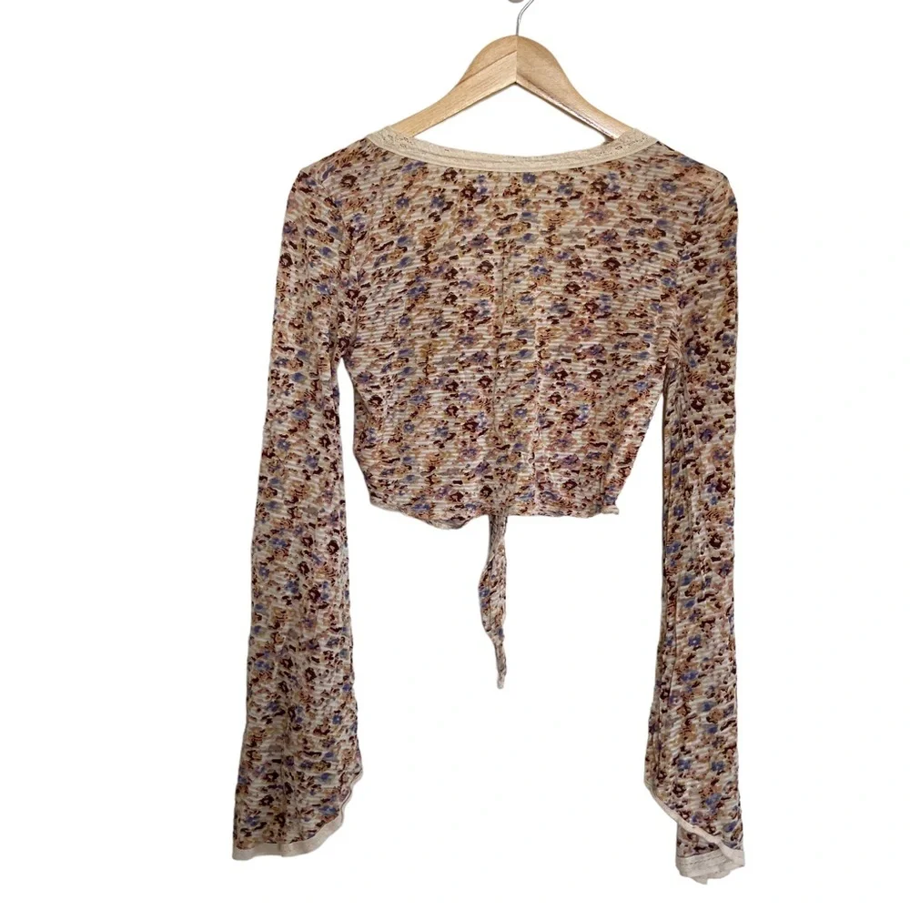 Free People Bell Sleeve Floral Crop Top
